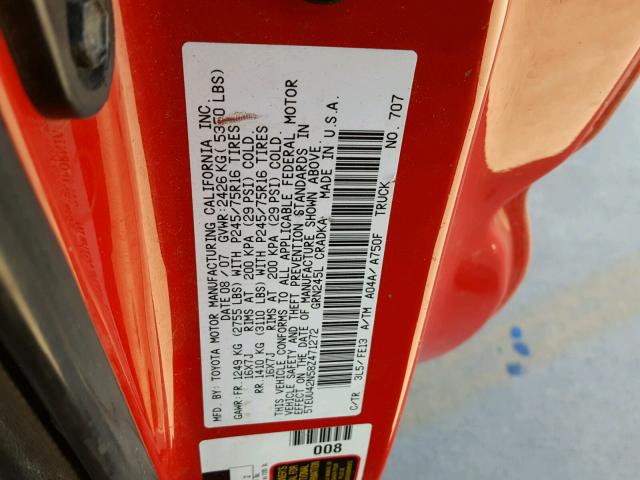 5TEUU42N58Z471272 - 2008 TOYOTA TACOMA ACC RED photo 10