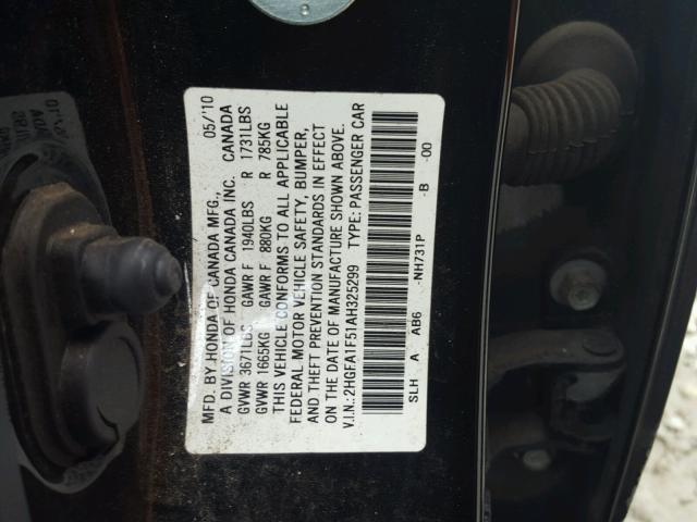 2HGFA1F51AH325299 - 2010 HONDA CIVIC LX BLACK photo 10