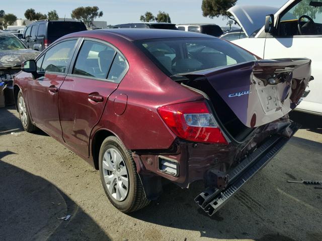 19XFB2F50CE385347 - 2012 HONDA CIVIC LX BURGUNDY photo 3