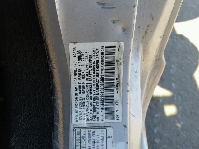 1HGEM22913L086991 - 2003 HONDA CIVIC EX SILVER photo 10