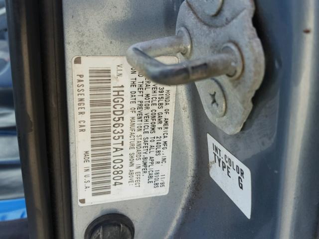 1HGCD5635TA103804 - 1996 HONDA ACCORD LX GRAY photo 10