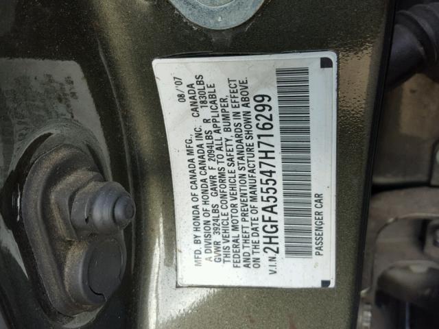 2HGFA55547H716299 - 2007 HONDA CIVIC SI GRAY photo 10