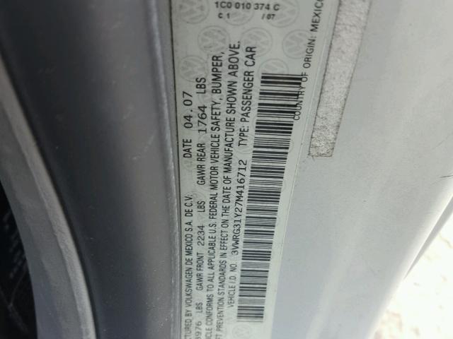 3VWRG31Y27M416712 - 2007 VOLKSWAGEN NEW BEETLE 银色 照片 10