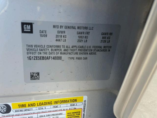 1G1ZE5EB0AF148088 - 2010 CHEVROLET MALIBU LTZ 银色 照片 10