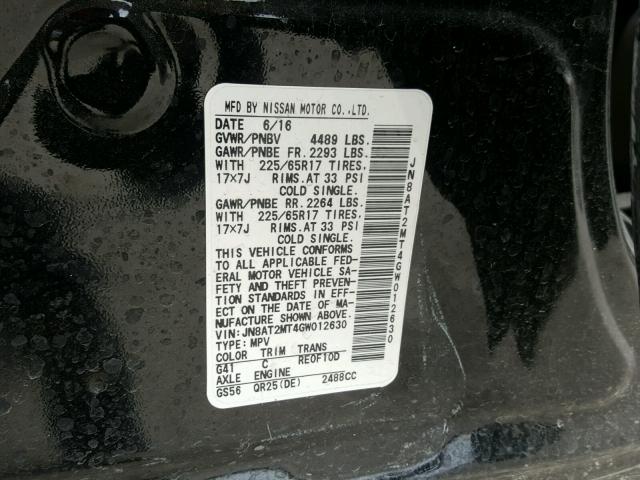 JN8AT2MT4GW012630 - 2016 NISSAN ROGUE S BLACK photo 10