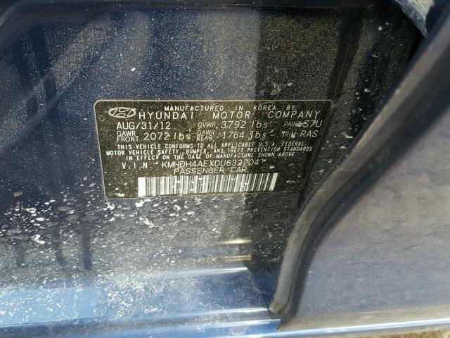 KMHDH4AEXDU632204 - 2013 HYUNDAI ELANTRA GL BLUE photo 10