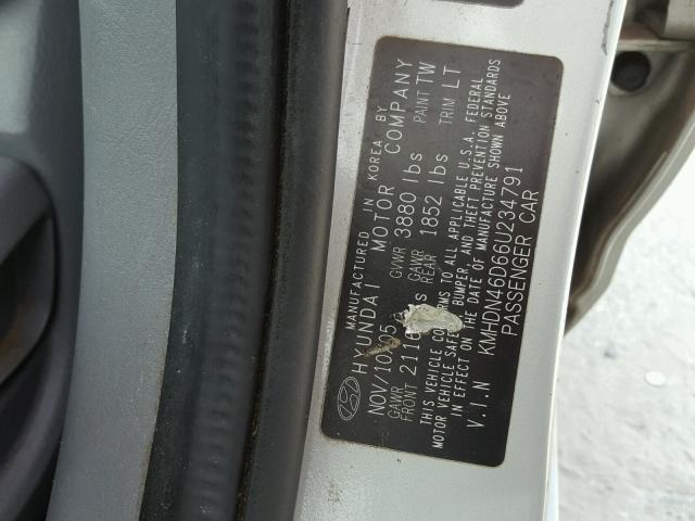 KMHDN46D66U234791 - 2006 HYUNDAI ELANTRA GL SILVER photo 10