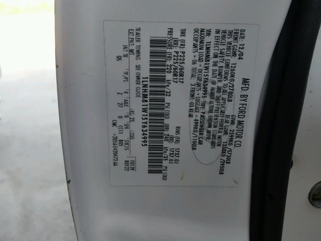 1LNHM81W15Y634995 - 2005 LINCOLN TOWN CAR S WHITE photo 10