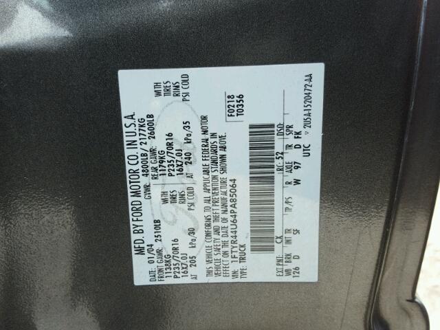 1FTYR44U64PA85064 - 2004 FORD RANGER SUP GRAY photo 10