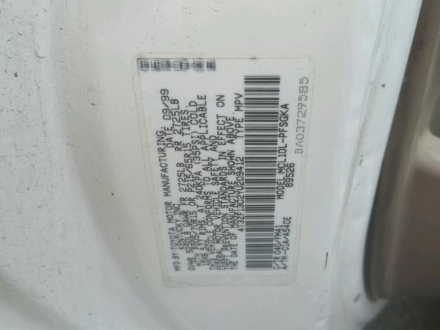 4T3ZF13C2YU209412 - 2000 TOYOTA SIENNA LE WHITE photo 10