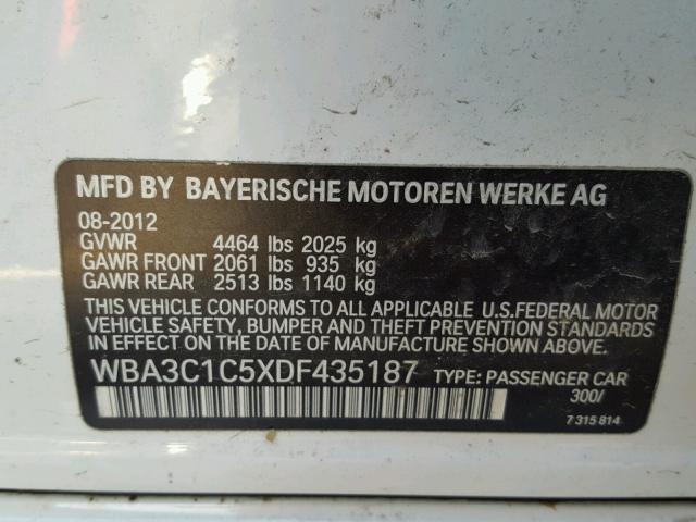 WBA3C1C5XDF435187 - 2013 BMW 328 I SULE WHITE photo 10