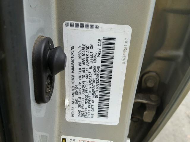 5Y2SL63815Z406540 - 2005 PONTIAC VIBE SILVER photo 10