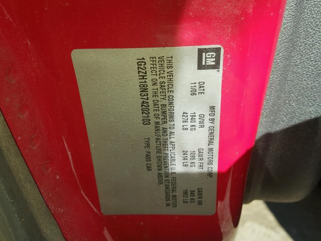 1G2ZH18N374202103 - 2007 PONTIAC G6 GT RED photo 10