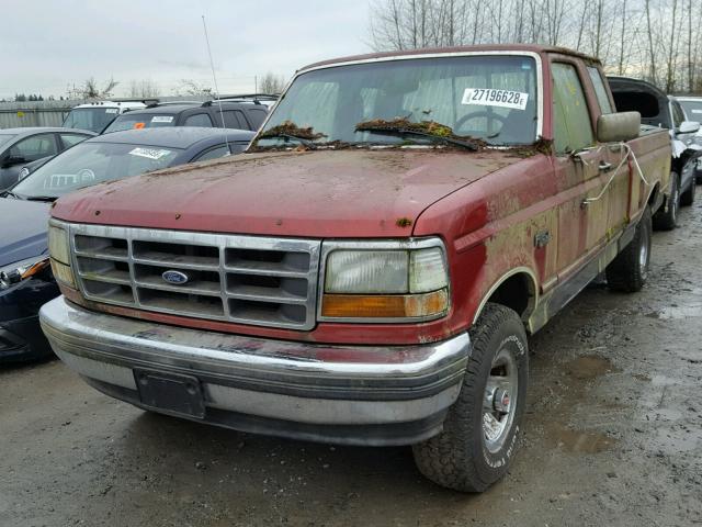 1FTEX14N5NKA84082 - 1992 FORD F150 MAROON photo 2