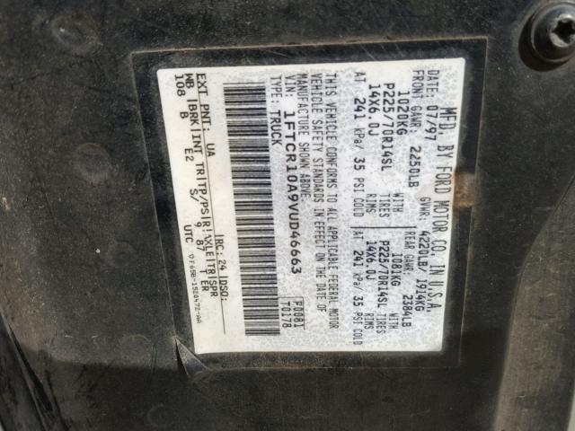 1FTCR10A9VUD46663 - 1997 FORD RANGER BLACK photo 10