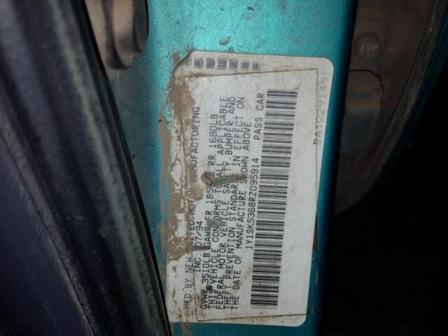 1Y1SK5368RZ095914 - 1994 GEO PRIZM TEAL photo 10