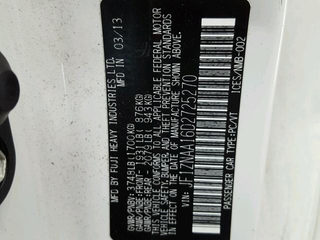 JF1ZNAA16D2725270 - 2013 TOYOTA SCION FR-S თეთრი ფოტო 10