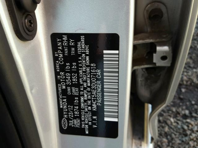 KMHCT5AE3DU071618 - 2013 HYUNDAI ACCENT GLS SILVER photo 10