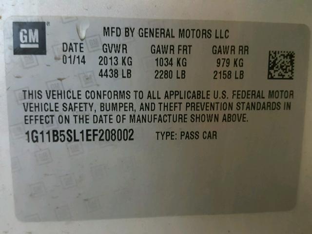 1G11B5SL1EF208002 - 2014 CHEVROLET MALIBU LS 灰色 照片 10