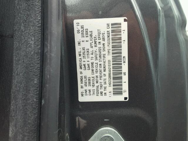 1HGCS2B86AA010101 - 2010 HONDA ACCORD EXL GRAY photo 10