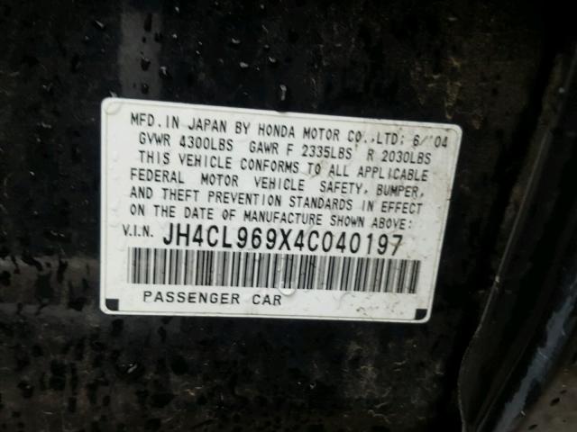 JH4CL969X4C040197 - 2004 ACURA TSX BLACK photo 10