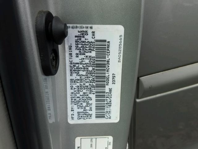 4T1BF30K53U038665 - 2003 TOYOTA CAMRY LE SILVER photo 10