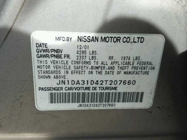 JN1DA31D42T207660 - 2002 NISSAN MAXIMA GLE SILVER photo 10