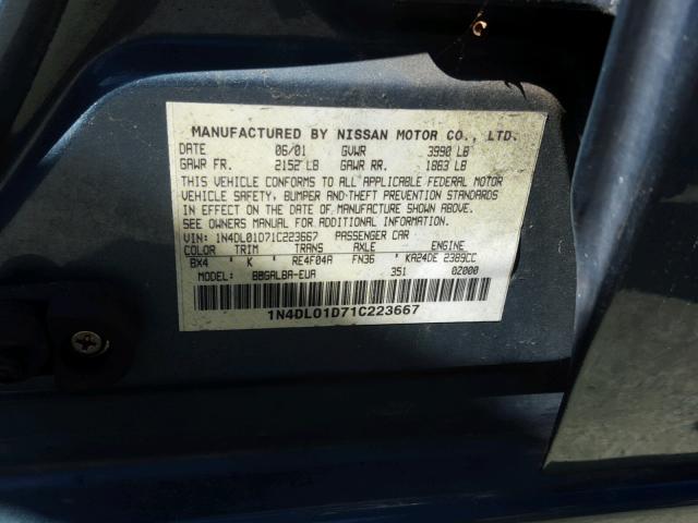 1N4DL01D71C223667 - 2001 NISSAN ALTIMA XE GREEN photo 10