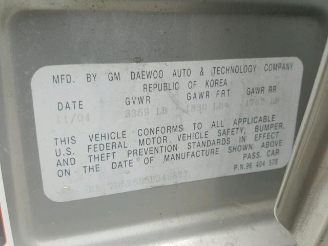 KL1TD52685B349877 - 2005 CHEVROLET AVEO BASE Boz foto 10