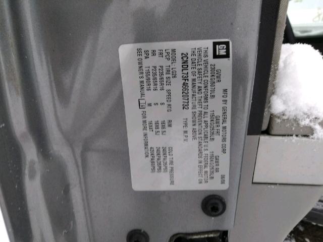 2CNDL73F466207732 - 2006 CHEVROLET EQUINOX LT GRAY photo 10