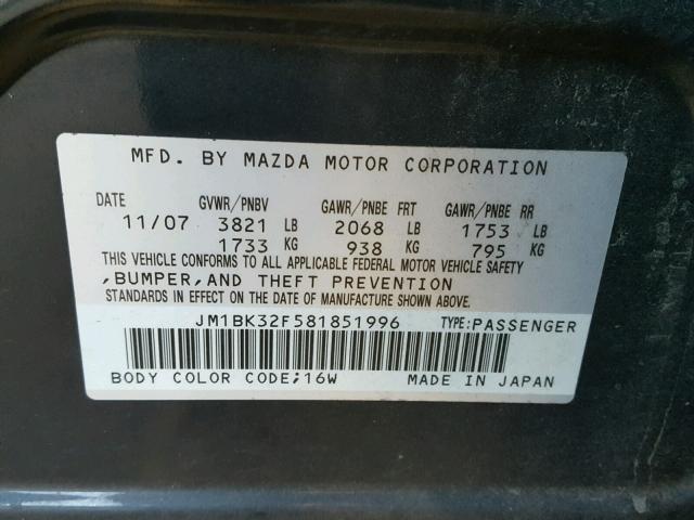 JM1BK32F581851996 - 2008 MAZDA 3 I BLACK photo 10