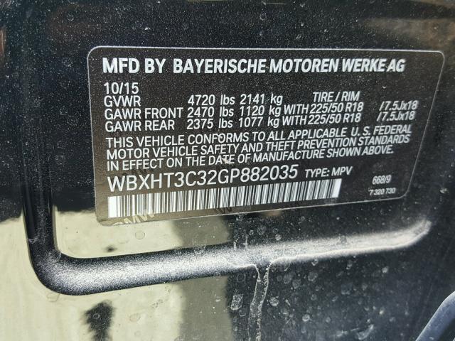 WBXHT3C32GP882035 - 2016 BMW X1 XDRIVE2 BLACK photo 10