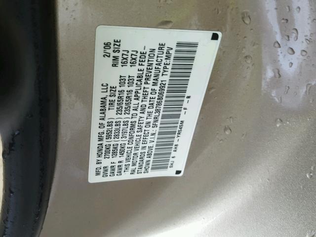 5FNRL38786B069921 - 2006 HONDA ODYSSEY EX GOLD photo 10