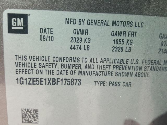 1G1ZE5E1XBF175873 - 2011 CHEVROLET MALIBU LTZ 棕色 照片 10