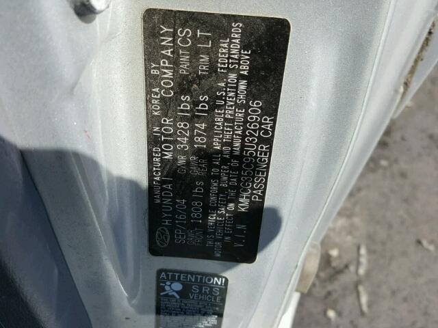 KMHCG35C95U326906 - 2005 HYUNDAI ACCENT GS GRAY photo 10