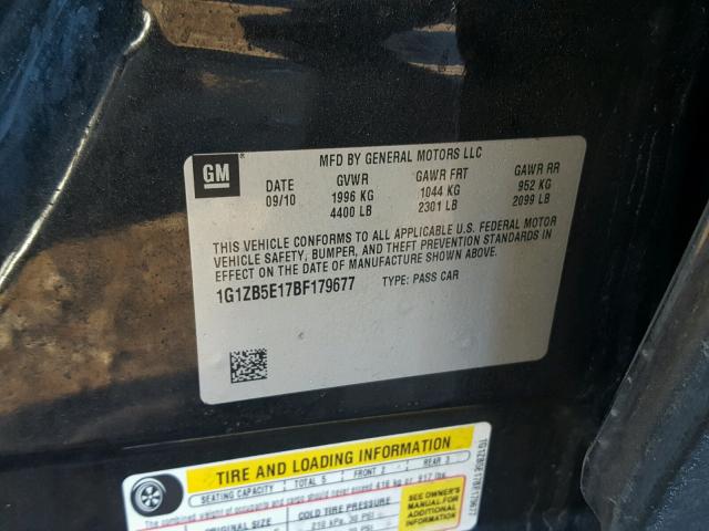 1G1ZB5E17BF179677 - 2011 CHEVROLET MALIBU LS შავი ფოტო 10