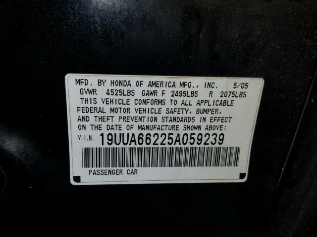 19UUA66225A059239 - 2005 ACURA TL BLACK photo 10