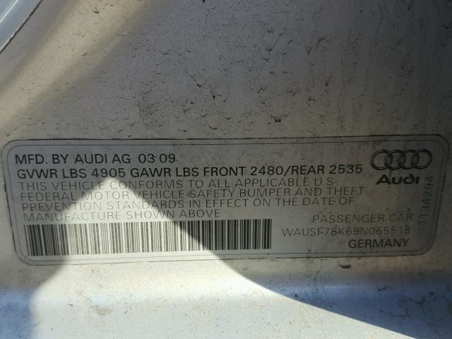 WAUSF78K69N065518 - 2009 AUDI A4 PREMIUM SILVER photo 10