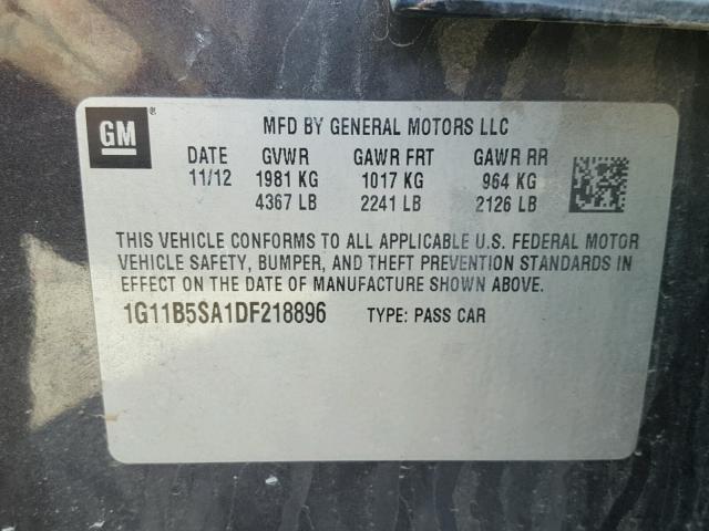 1G11B5SA1DF218896 - 2013 CHEVROLET MALIBU LS GRAY photo 10