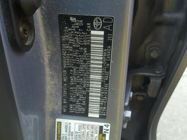 2T1KR32EX5C335515 - 2005 TOYOTA COROLLA MA GRAY photo 10