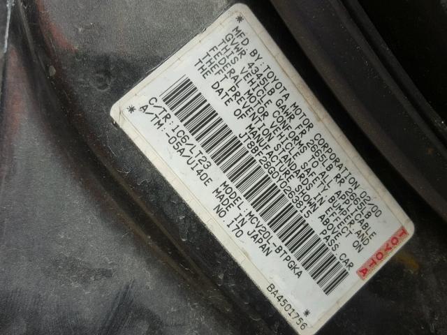 JT8BF28G0Y0263815 - 2000 LEXUS ES 300 CHARCOAL photo 10