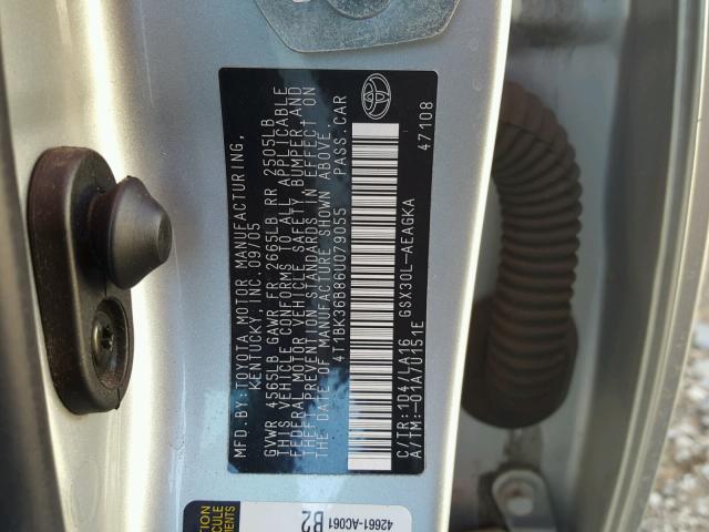 4T1BK36B86U079055 - 2006 TOYOTA AVALON XL SILVER photo 10