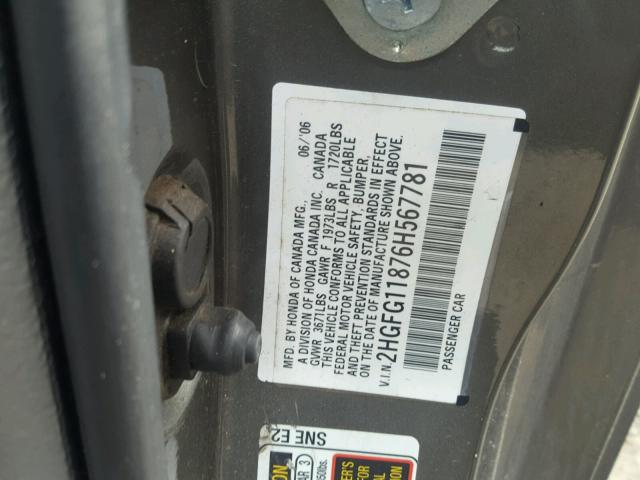 2HGFG11876H567781 - 2006 HONDA CIVIC EX Bej foto 10