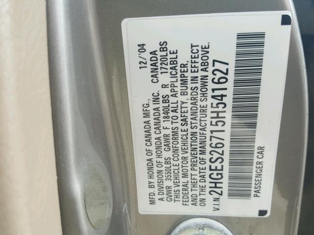 2HGES26715H541627 - 2005 HONDA CIVIC EX ოქროსფერი ფოტო 10