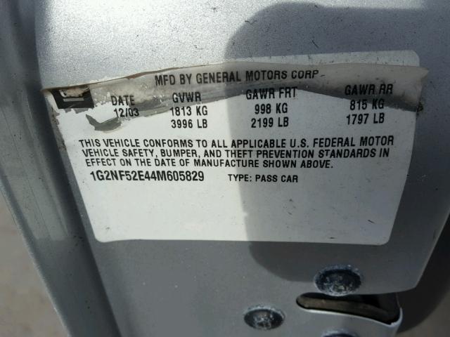 1G2NF52E44M605829 - 2004 PONTIAC GRAND AM S ვერცხლისფერი ფოტო 10