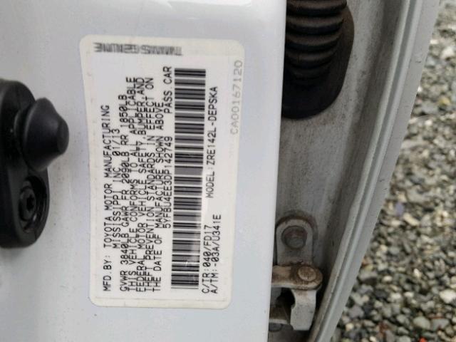 5YFBU4EE3DP142749 - 2013 TOYOTA COROLLA BA WHITE photo 10