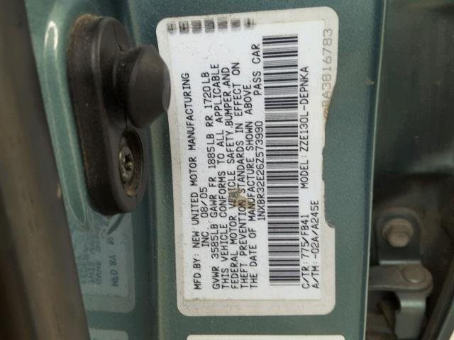 1NXBR32E26Z573990 - 2006 TOYOTA COROLLA CE TURQUOISE photo 10