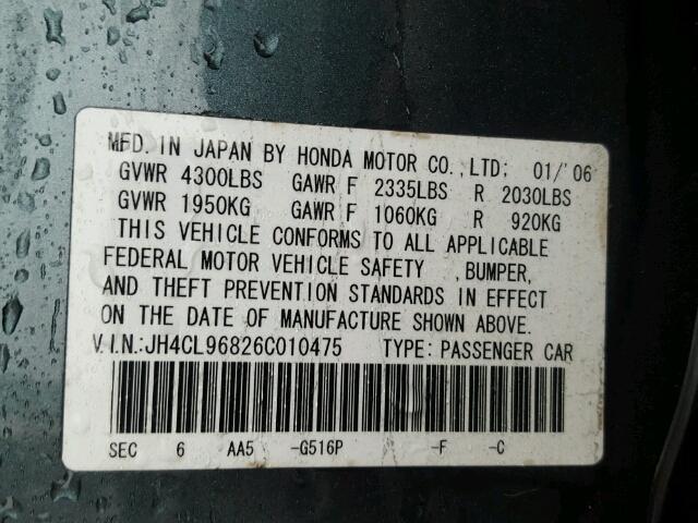 JH4CL96826C010475 - 2006 ACURA TSX GREEN photo 10