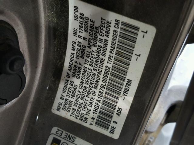 1HGFA16879L009902 - 2009 HONDA CIVIC EX ყავისფერი ფოტო 10