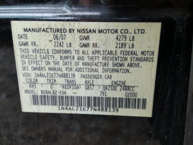 1N4AL21E77N488139 - 2007 NISSAN ALTIMA 2.5 BLACK photo 10